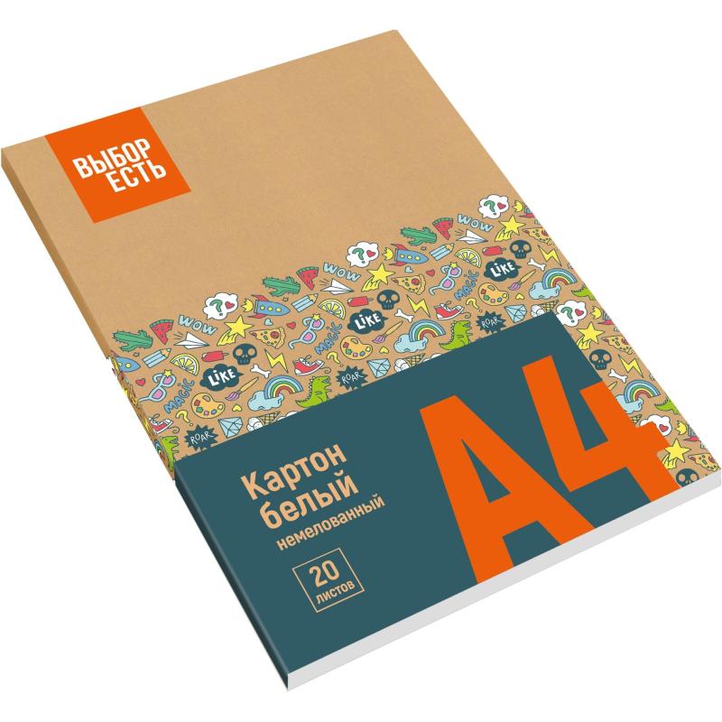 Картон белый Выбор Есть 20л А4 немелован. папка