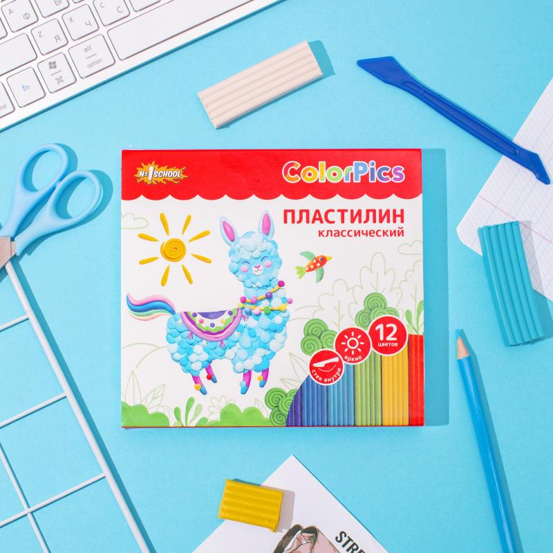 Пластилин классич Комус Класс (№1 School)ColorPics наб 12цв 240г,со стек