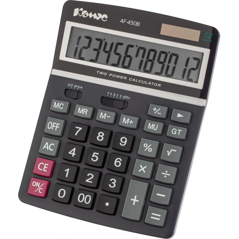 Калькулятор настольный ПОЛНОРАЗМЕРНЫЙ Комус AF-450B,12р,дв.пит,чрн