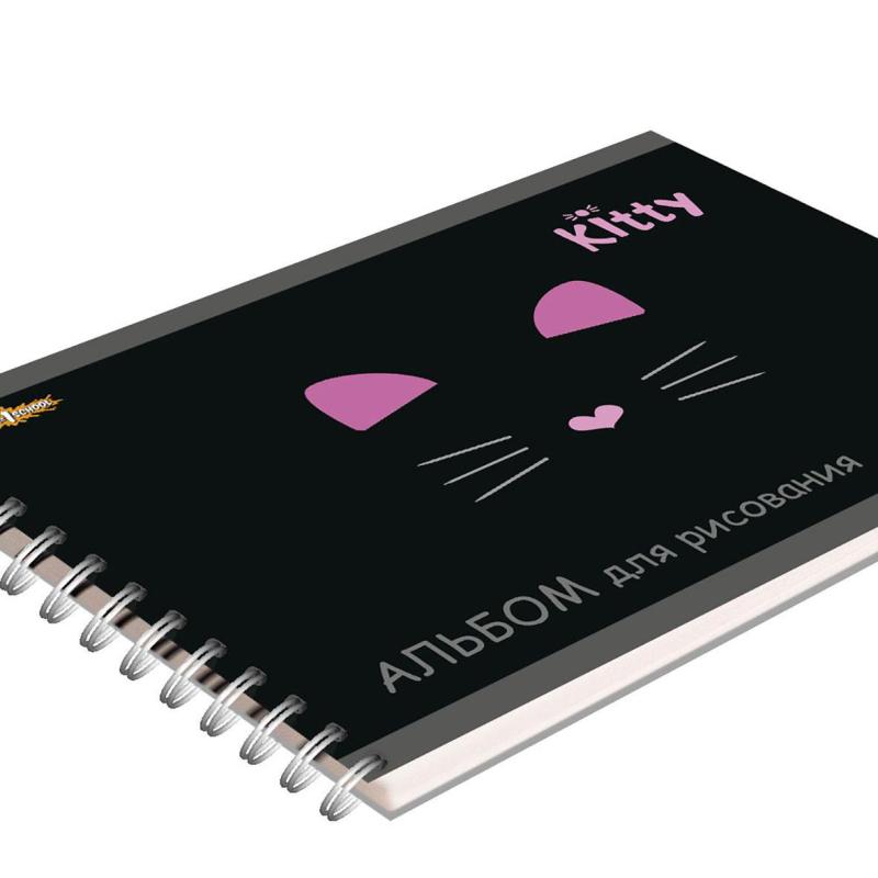 Альбом для рисования Комус Класс Kitty 32л спираль А4, УФ лак 2 шт/уп