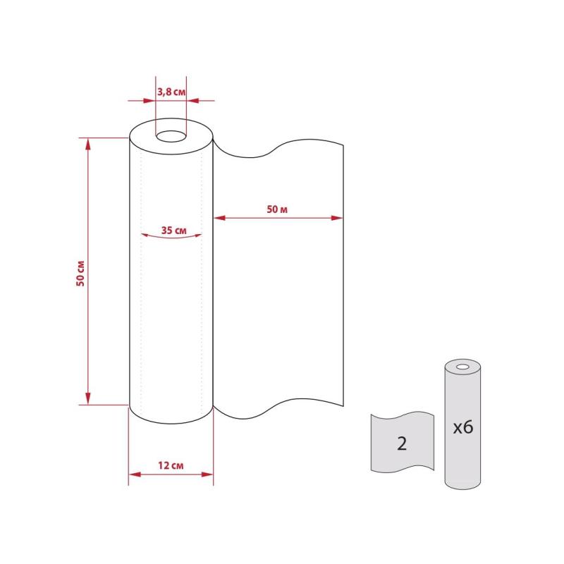Простыни бумажные Jasmin 2х сл. 50 м. белые, 6 рул/уп