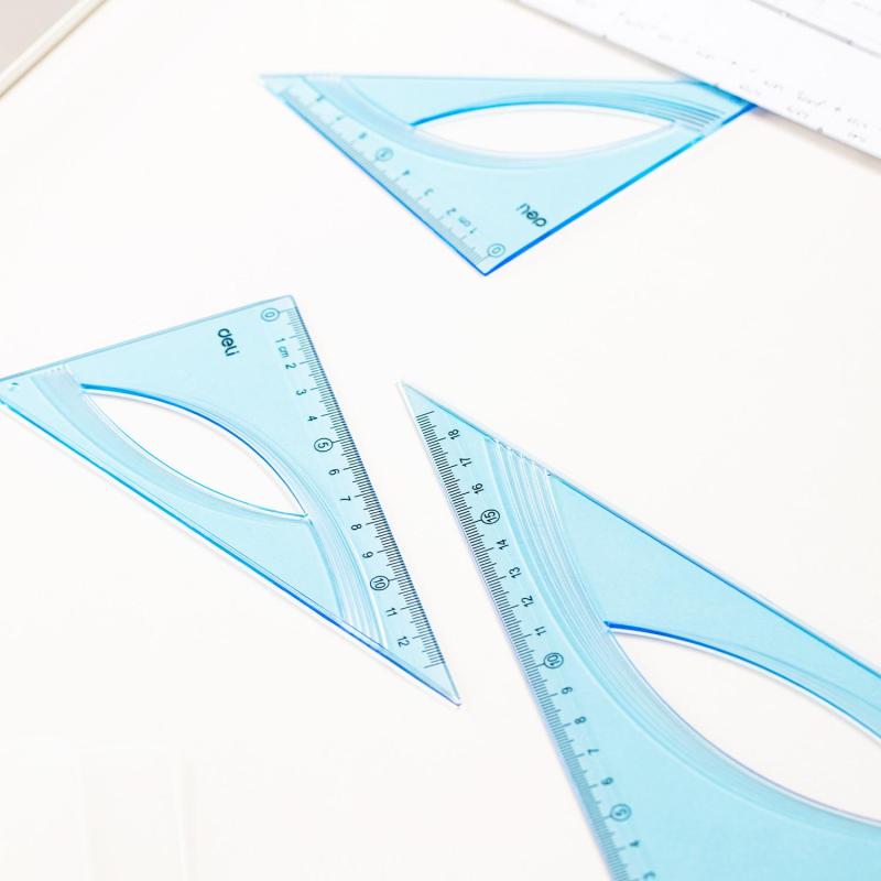 Набор чертежный Deli EH13 большой:лин 30см,угольн 19и13см,трансп 12см,голуб