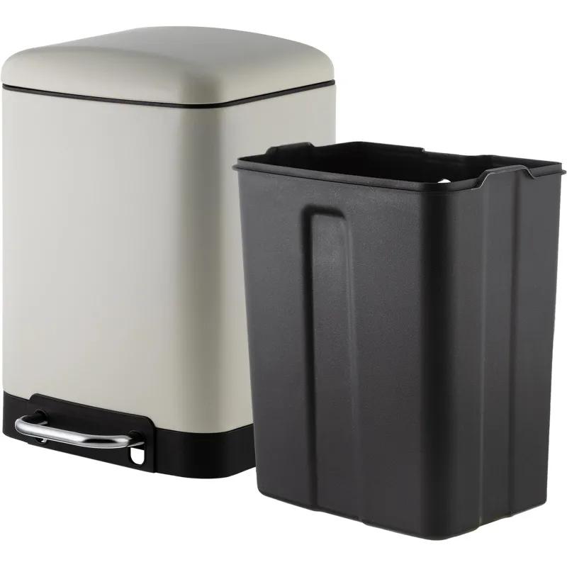 Ведро мусорное с педалью и доводчиком Luscan 6л,бежевое,прямоуг,металл