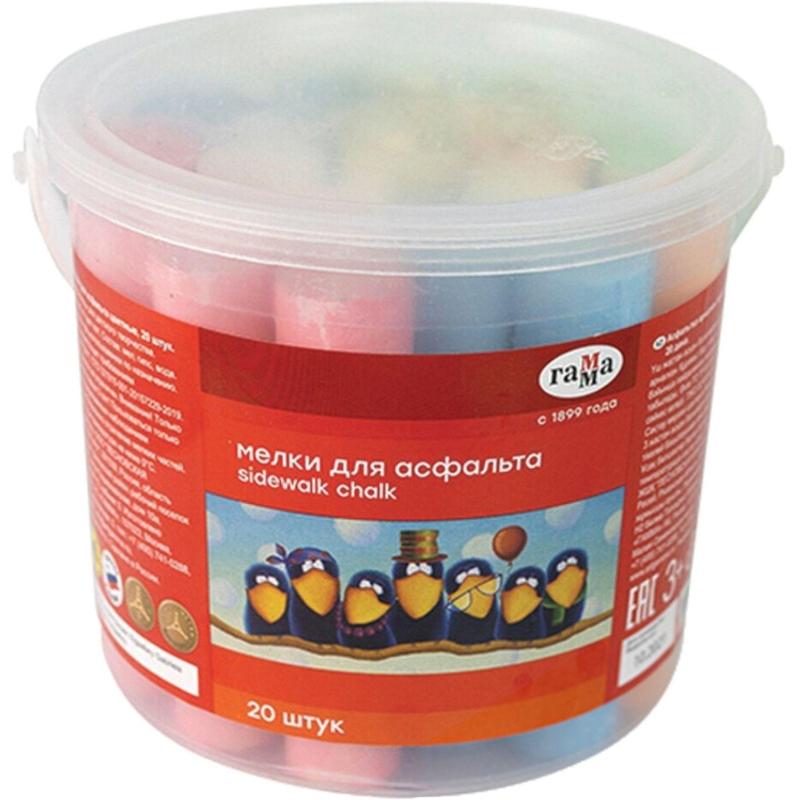 Мел для асфальта Гамма Мультики 20 цв.,  пластик. ведро, 1704194