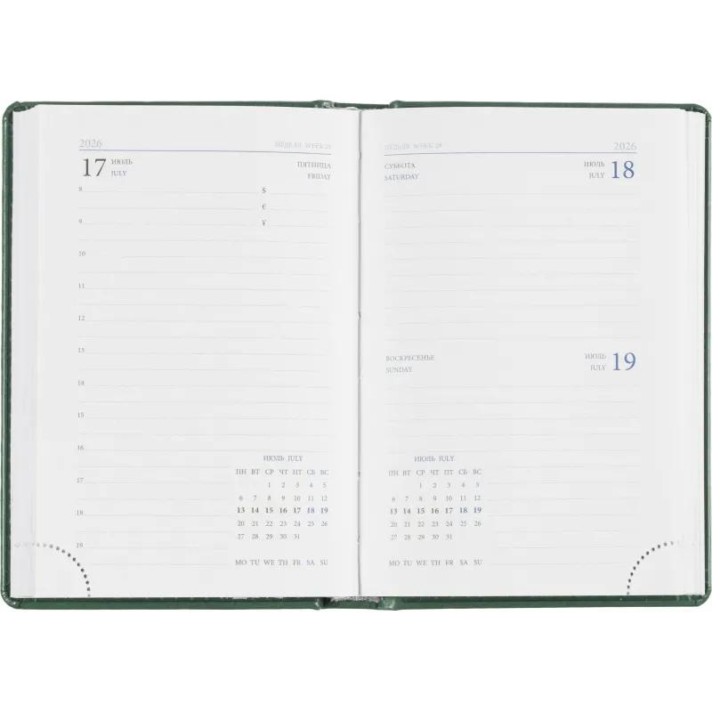 Ежедневник датированный 2026, зеленый,А6, 100х150 мм,336 стр,Agenda