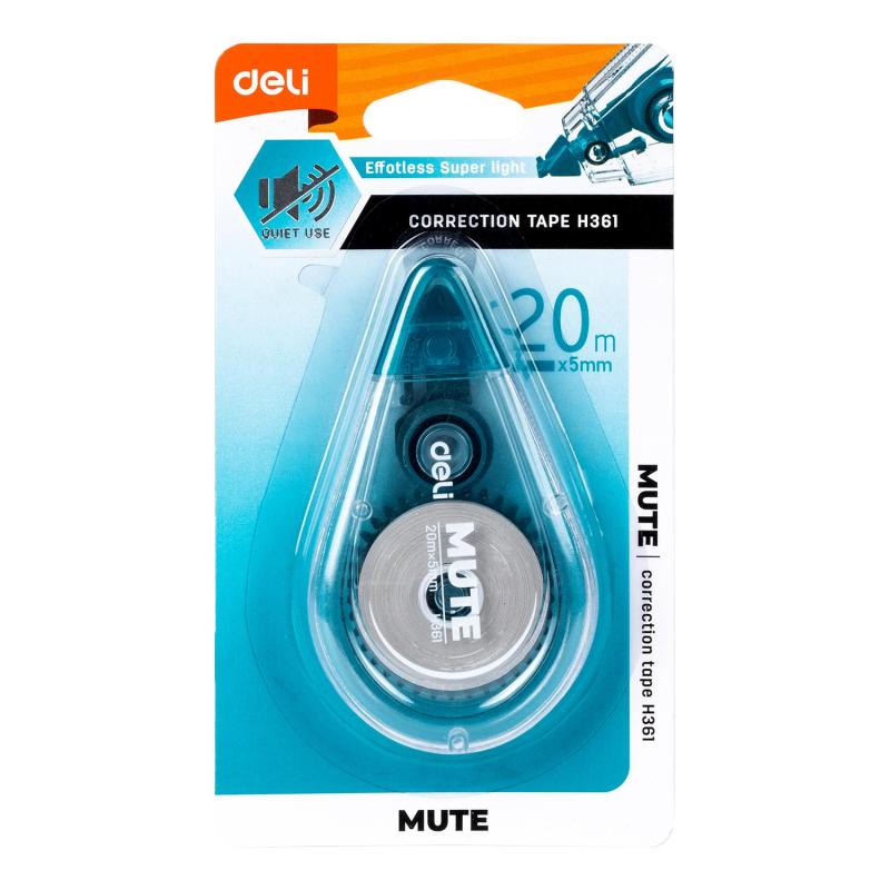 Корректирующая лента Deli Mute EH361 5 мм x 20м беззвучная ассорти блистер