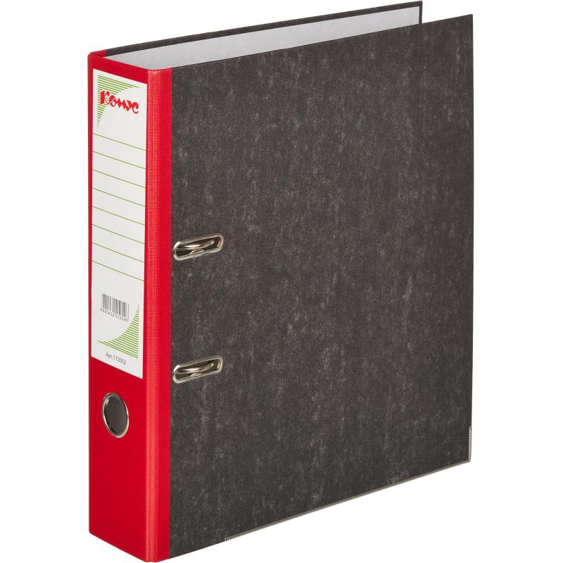 Папка-регистратор Комус мрамор. карт 75мм красн кореш ,бум/бум,карм.кор