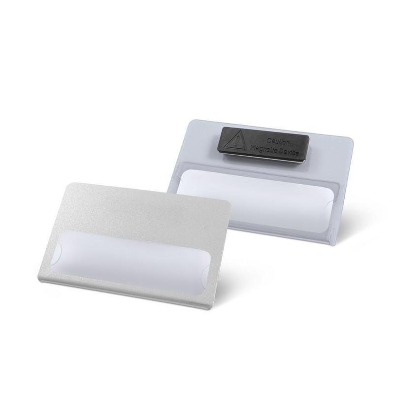 Бейдж с окном для сменной информации магнит,90x60мм серебрист