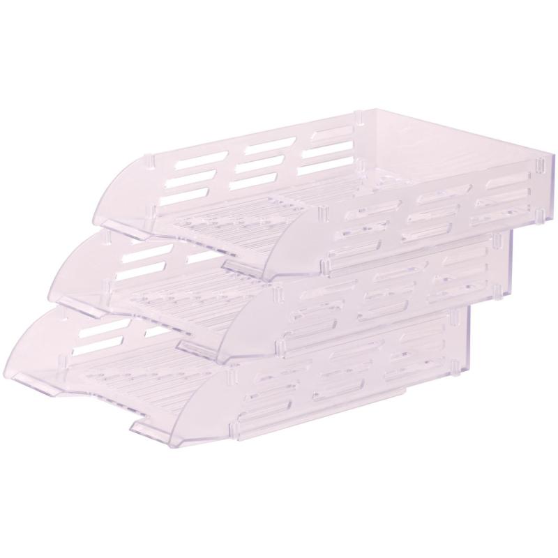 Лоток горизонтальный для бумаг Attache 3шт/наб на металл стерж прозрачный