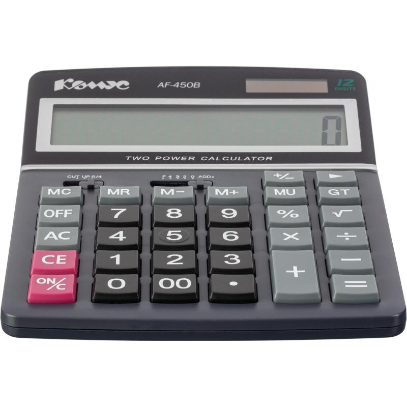 Калькулятор настольный ПОЛНОРАЗМЕРНЫЙ Комус AF-450B,12р,дв.пит,чрн