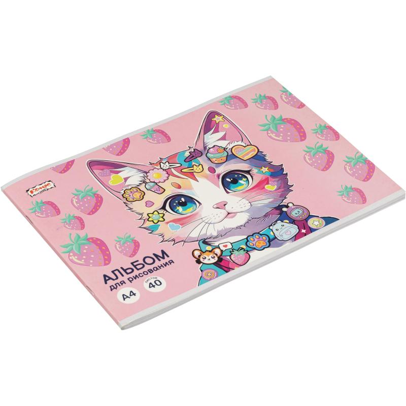 Альбом для рисования Комус Класс Kitty Stikers, А4, 40 лист, скрепка, в асс