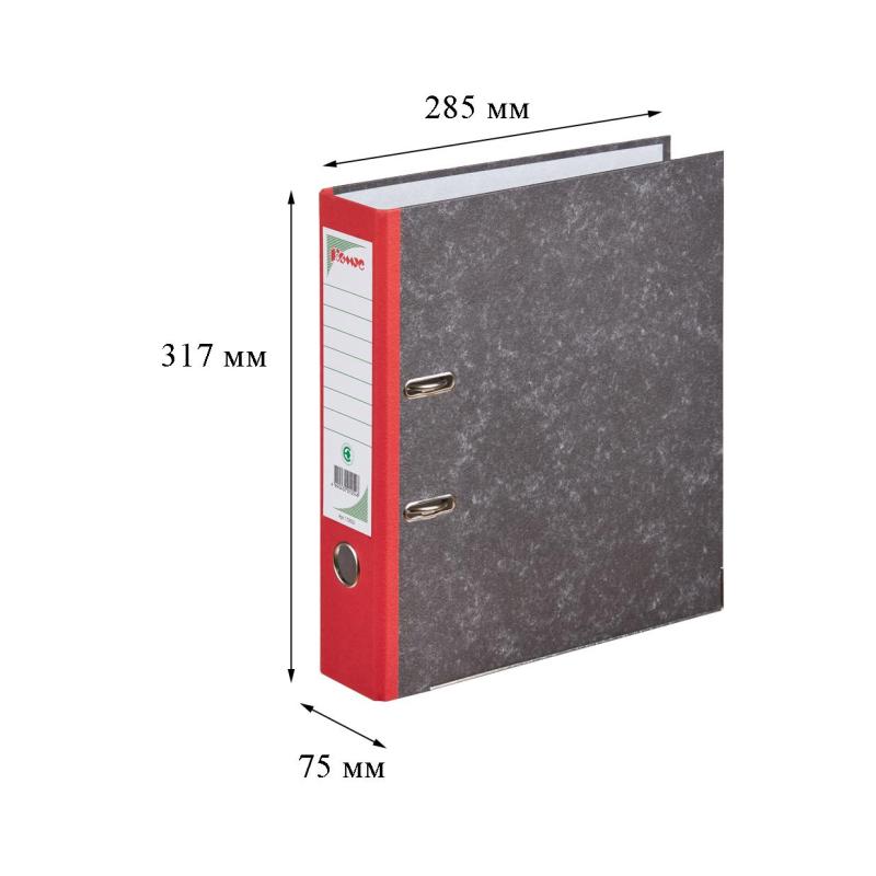 Папка-регистратор Комус мрамор. карт 75мм красн кореш ,бум/бум,карм.кор