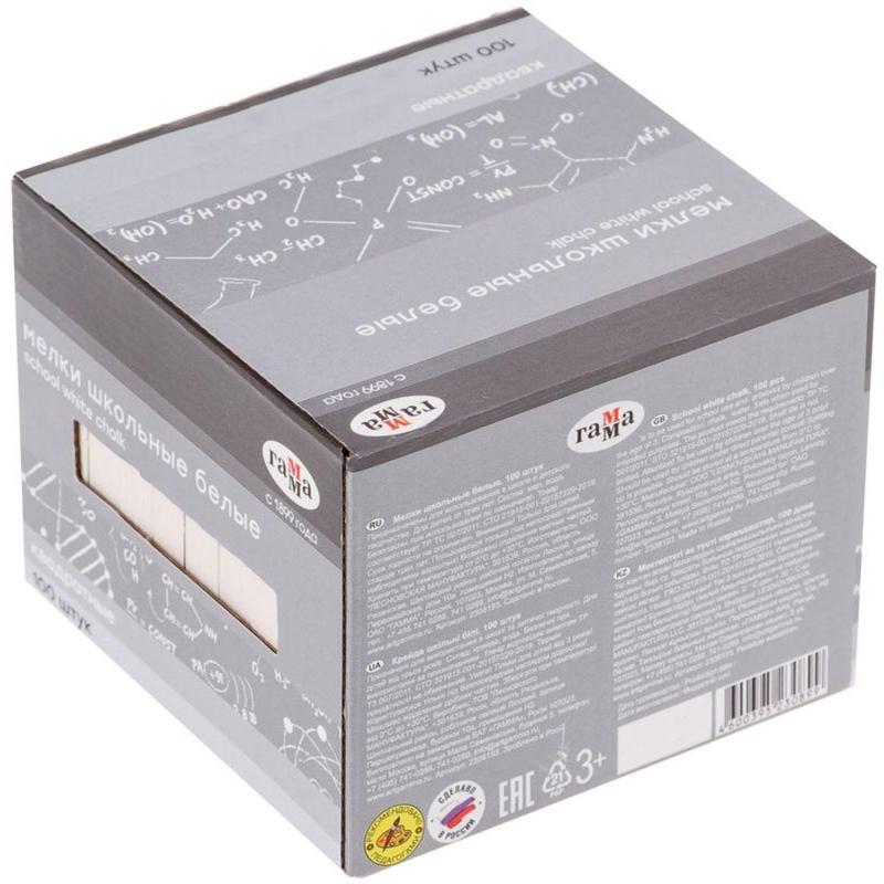 Мел школьный Гамма белые 100 штук, мягкие, квадратные, 2308193