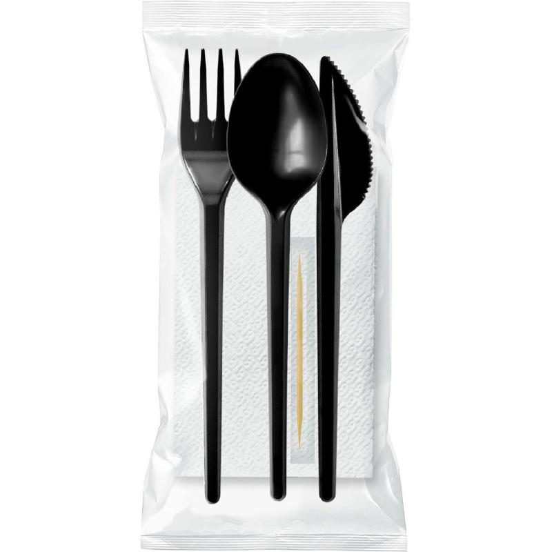 Набор столовых приборов №5 черный 18см., (в,л. ст., н.,салф,зуб) 200 шт/уп