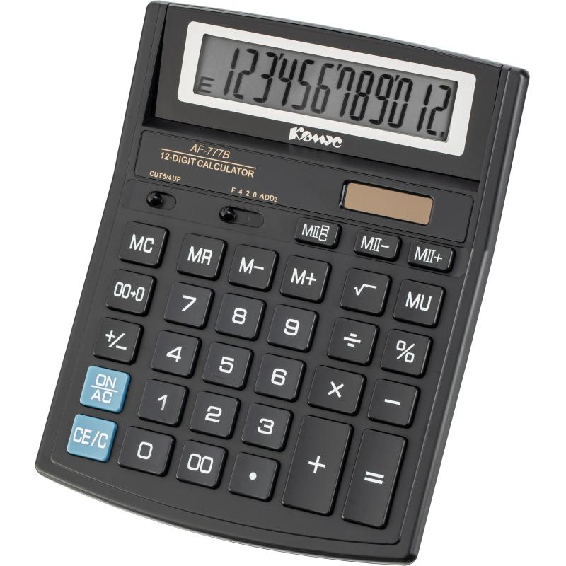 Калькулятор настольный ПОЛНОРАЗМЕРНЫЙ Комус AF-777B,12р,дв.пит,чрн