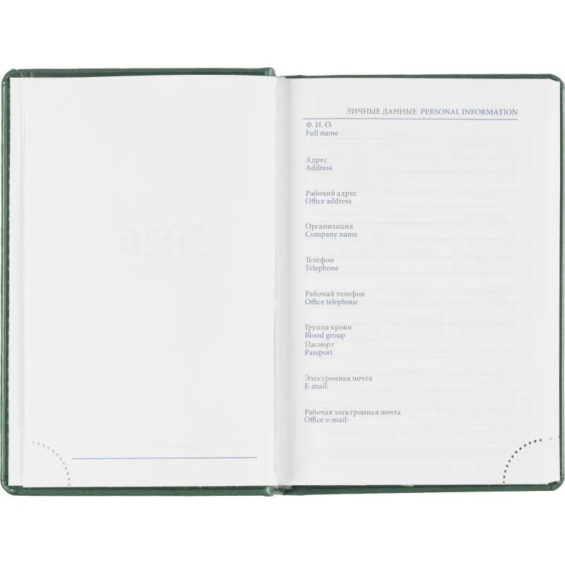 Ежедневник датированный 2026, зеленый,А6, 100х150 мм,336 стр,Agenda