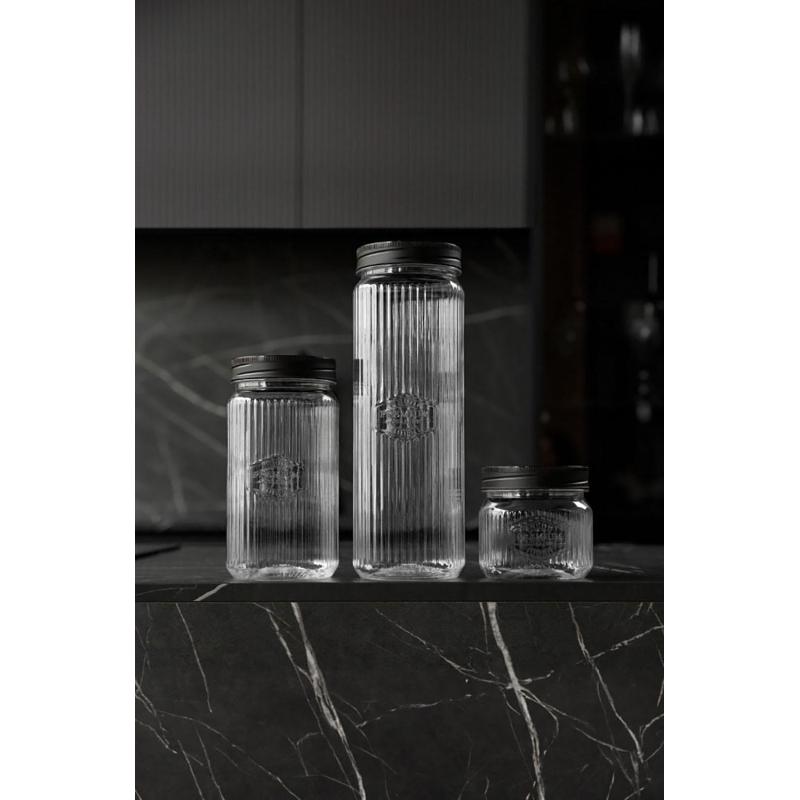 Набор банок квадратных с рельефом PREMIUM 0,6л, 1,3л, 2л(Черный)