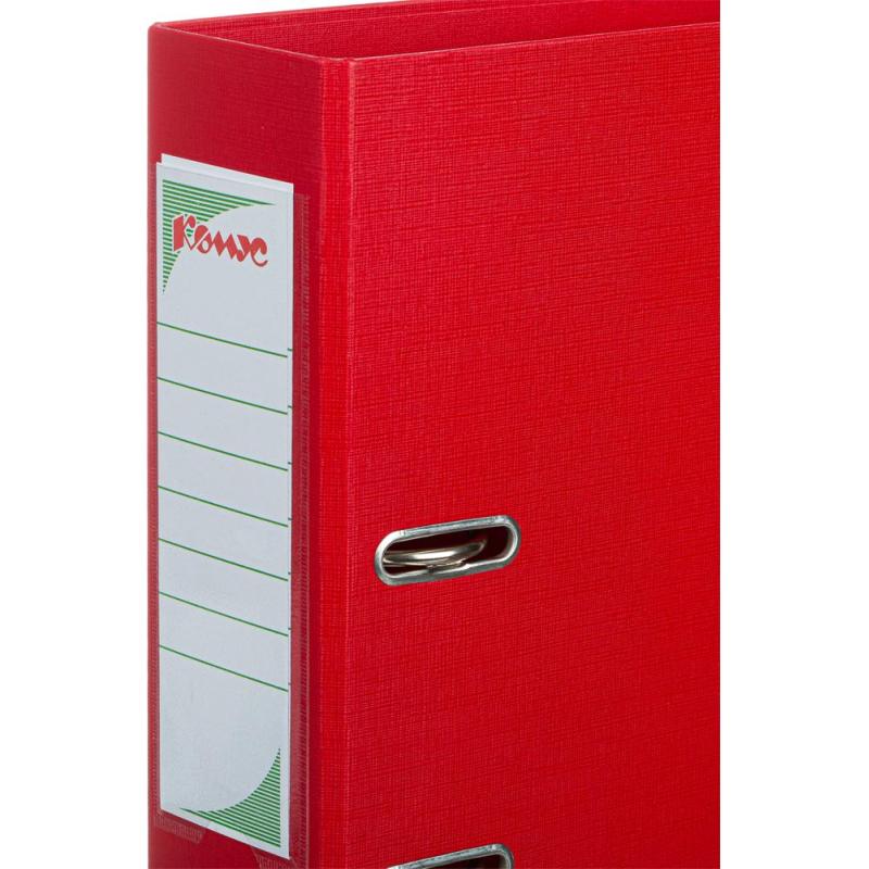 Папка-регистратор Комус Стандарт 75мм  красная, ПБП2, карм.кор., мет.уг