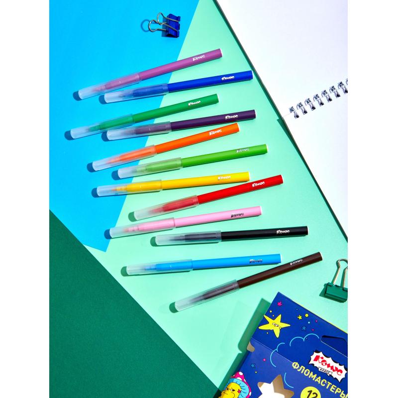 Фломастеры Комус Класс Максики 12 цв. наб.,вентилир.,смыв., карт. упак