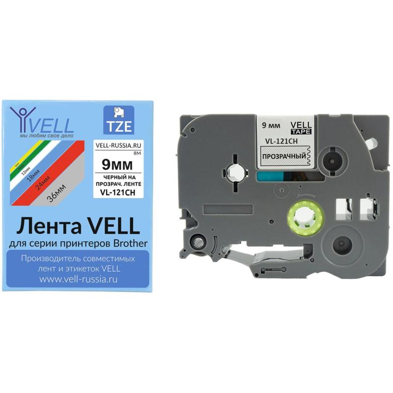 Картридж Vell VL-121CH(с чипом,9 мм,чер.на прозрач.)для PT-100E/100ECH/D200