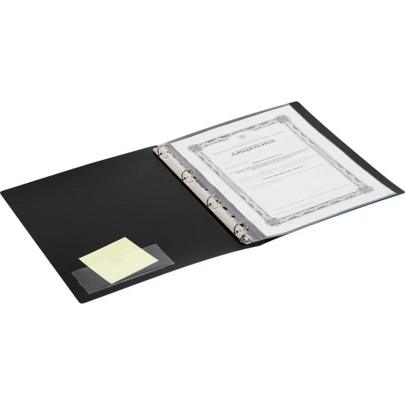 Папка на 4-х кольцах Комус,25 мм, голубая, с карманом СD/визитки