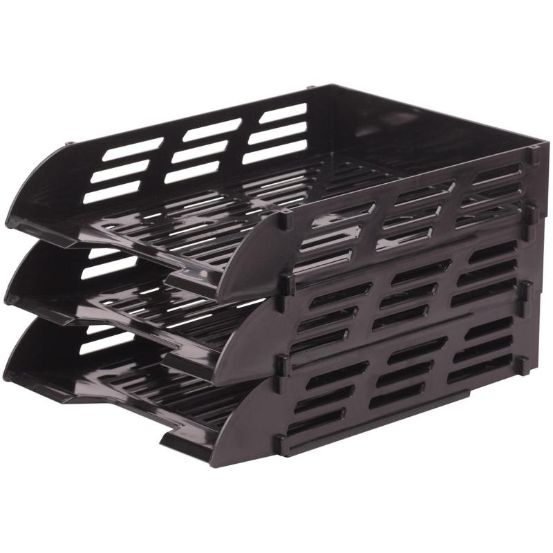 Лоток горизонтальный для бумаг Attache 3шт/наб на металл стерж черный