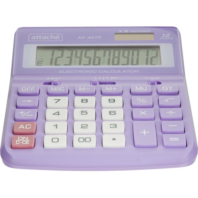 Калькулятор настольный ПОЛНОРАЗМ Attache AF-447P,12р,дв.пит,фиол,198x153x42