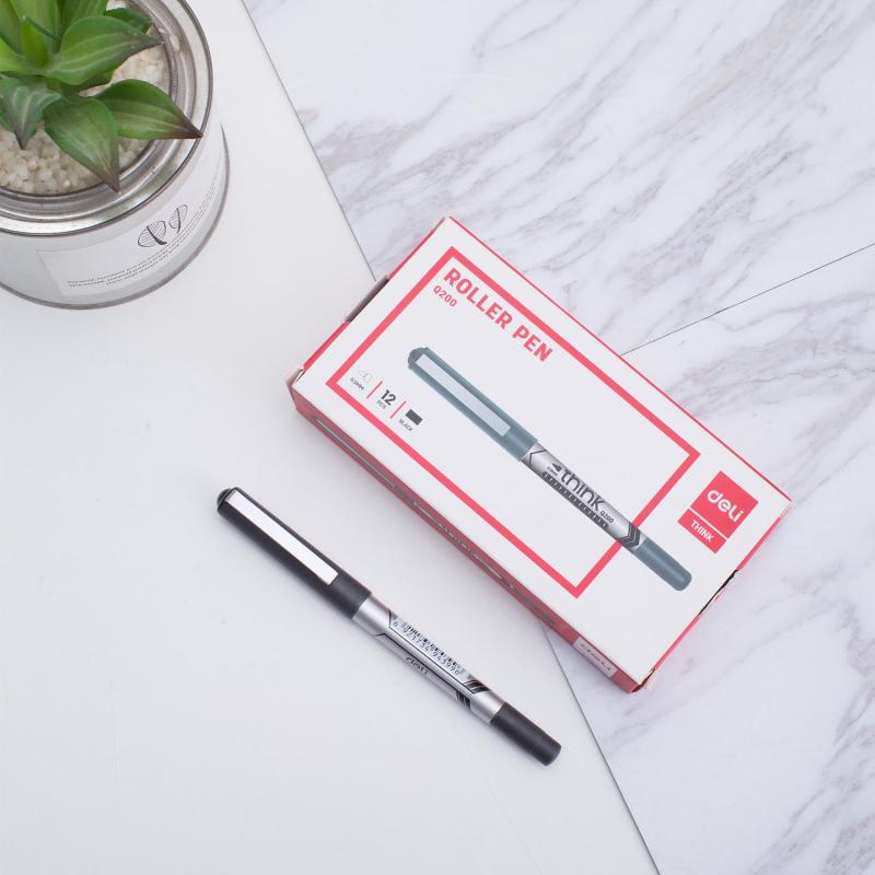 Роллер Deli Think, шарик 0,5 мм, линия 0,35 мм, черный EQ20020