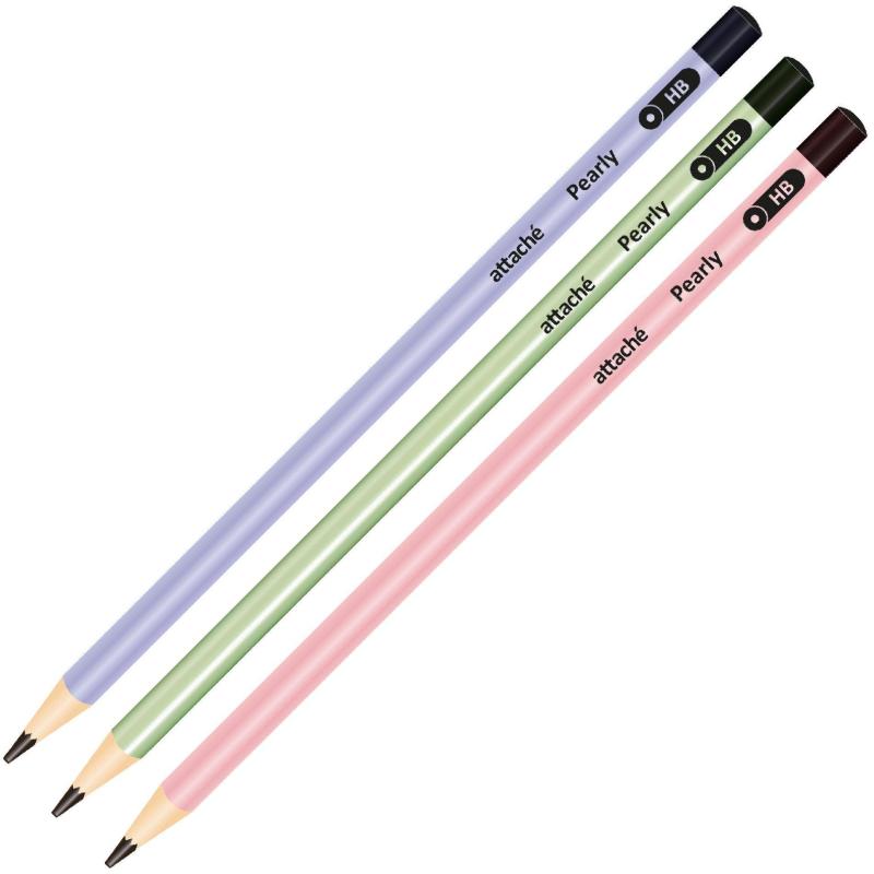 Карандаш чернографитный Attache Pearly, круглый, б/ласт, ассорти