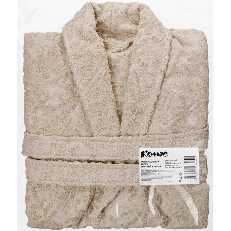 Халат  Махровый  ROESIA Шалевый Женский бежевый, XXL, 300гр/м2