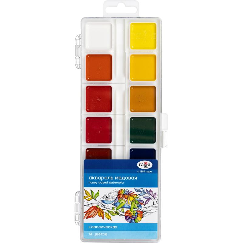 Краски акварельные Гамма Классическая,медов,Наб.14цв,б/кисти,пласт 1009195