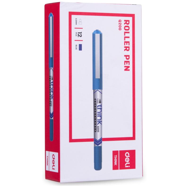 Роллер Deli Think, шарик 0,5 мм, линия 0,35 мм, синий EQ20030