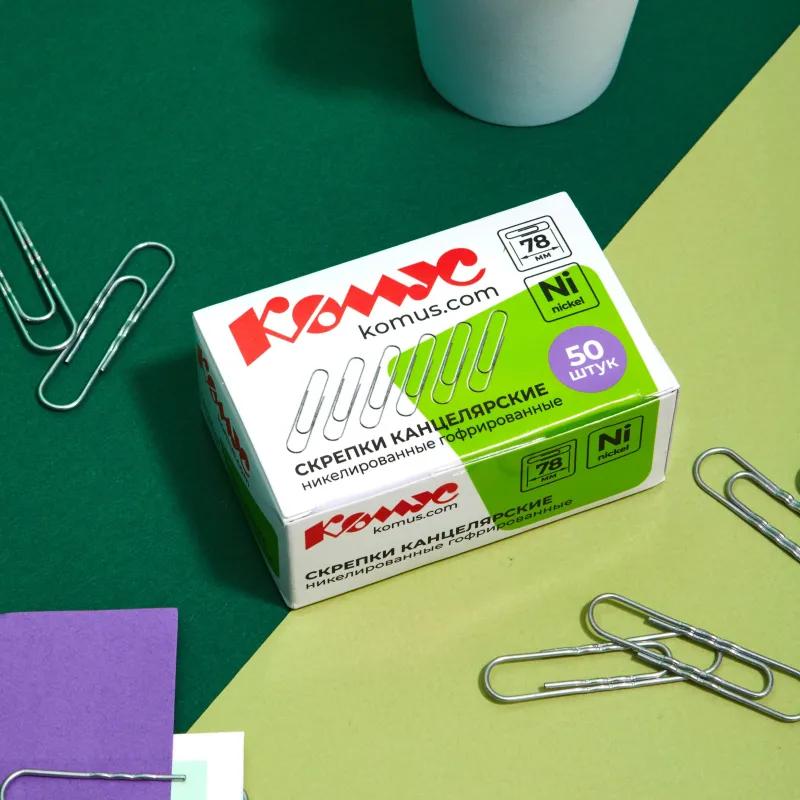 Скрепки Комус никелированные 78 мм, гофрированные, 50шт/уп