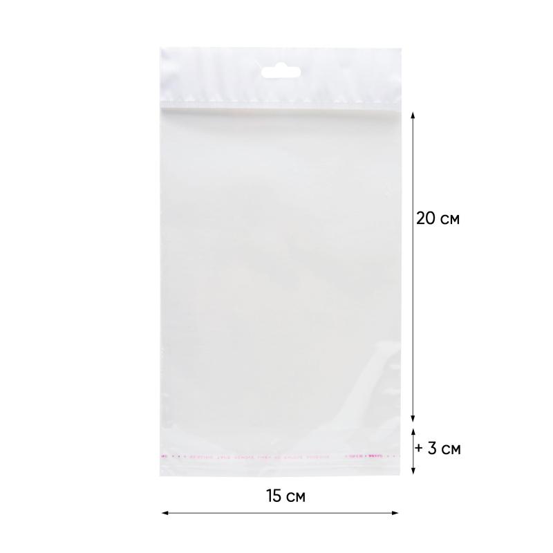 Пакет БОПП 150х200мм +30мм клапан со скотчем, европодвес 25 мкм 100 шт/уп