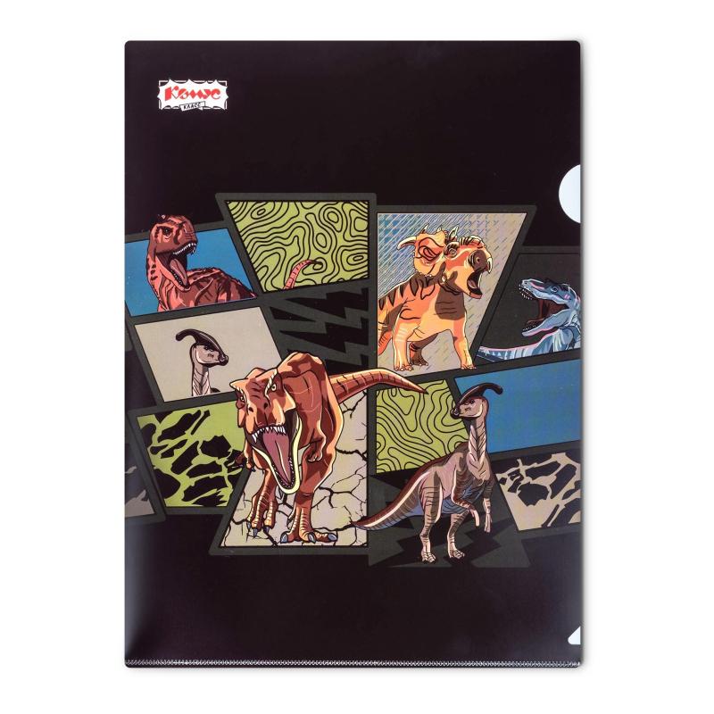 Папка уголок А4 Комус Класс Дино Комикс 200 мкм, 2 шт/уп