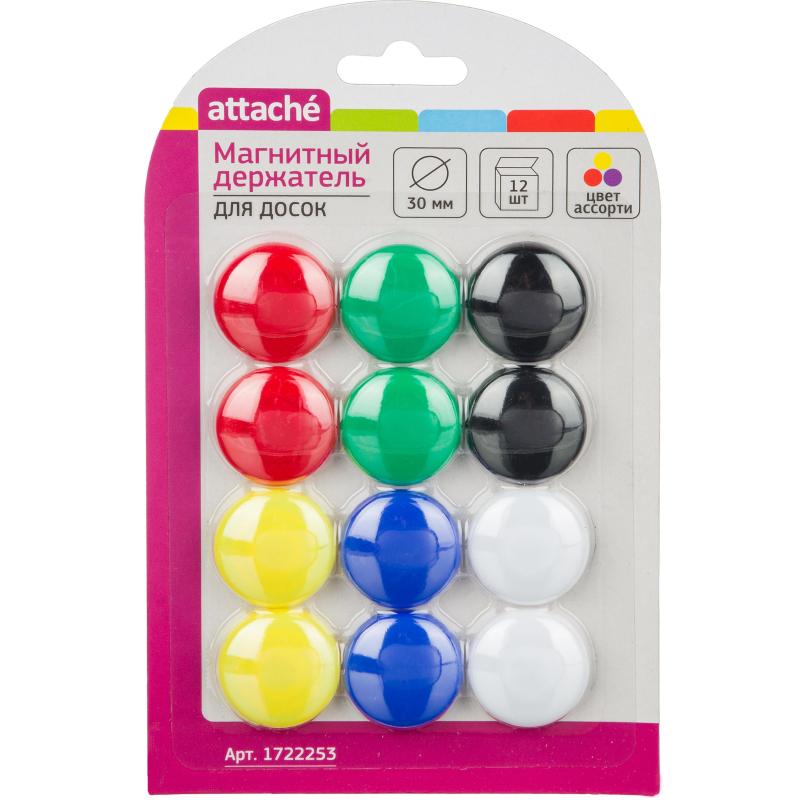 Магнитный держатель Attache для досок 30 мм, 12 шт/уп ассорти