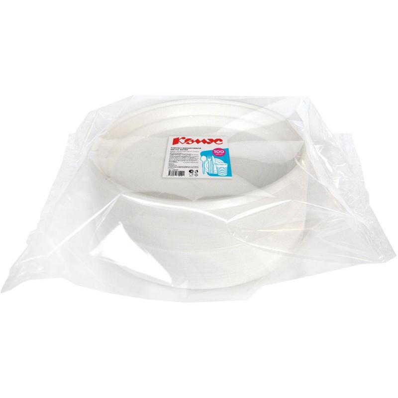 Тарелка одноразовая Комус d 205 мм, бел., ПП, 100шт/уп