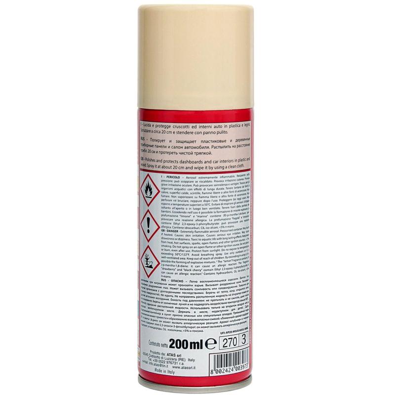 Полироль -очиститель салона  PLAK  200 мл (аэр.),  Ваниль 5102