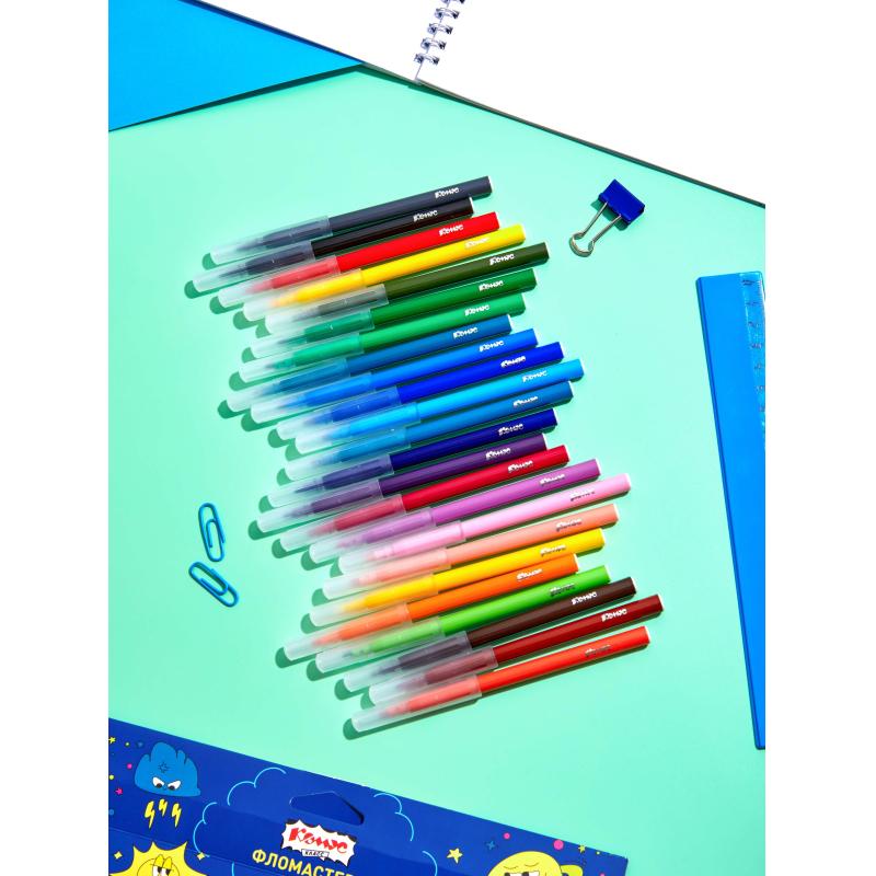 Фломастеры Комус Класс Максики 24 цв. наб.,вентилир.,смыв., карт. упак