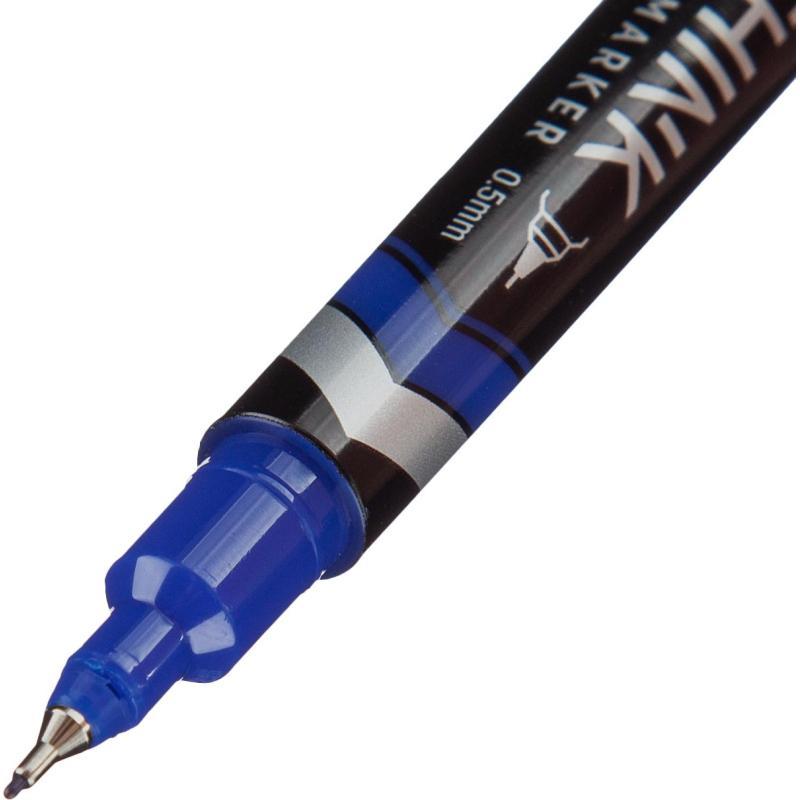 Маркер перманентный двусторонний Deli Think 0,5/1 мм синий EU211-BL