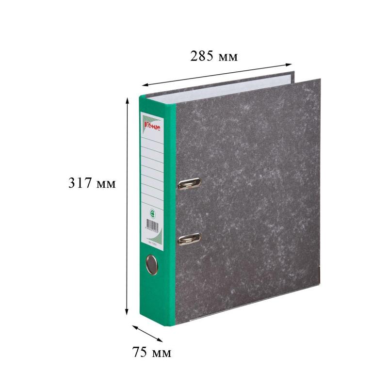 Папка-регистратор Комус мрамор.карт 75мм зел кореш ,бум/бум,карм.кор,мет.уг