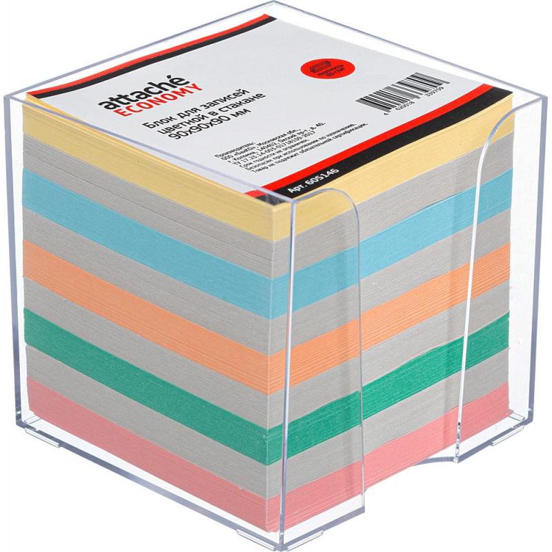 Блок для записей в подставке ATTACHE ЭКОНОМ в стакане 9х9х9 цветной 65-80г