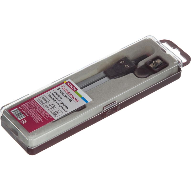 Готовальня Attache BF-A6 3пр/наб,циркуль 129мм,серебр,пласт.пенал,европодв