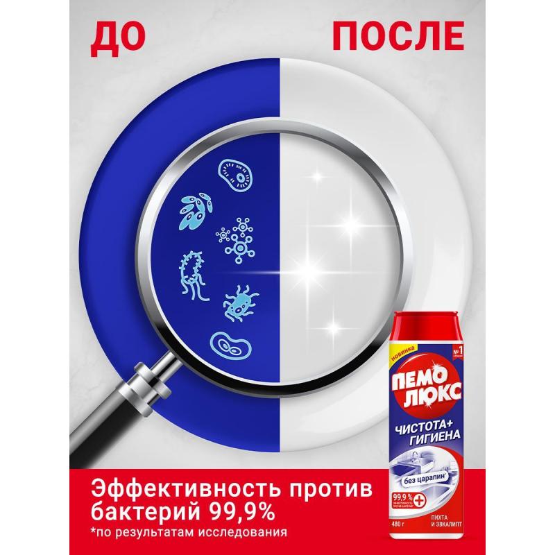 Универсальное чистящее средство ПЕМОЛЮКС порошок Чистота + Гигиена 480г