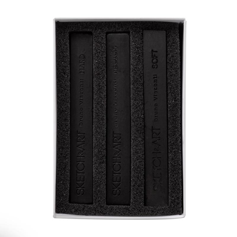 Уголь для рисования пресс SKETCH&ART черн мягк,средн,твердый 3шт/наб 25-001