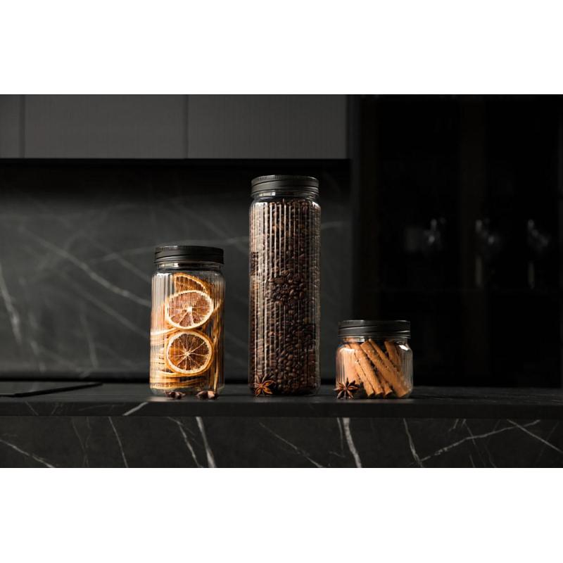 Набор банок квадратных с рельефом PREMIUM 0,6л, 1,3л, 2л(Черный)