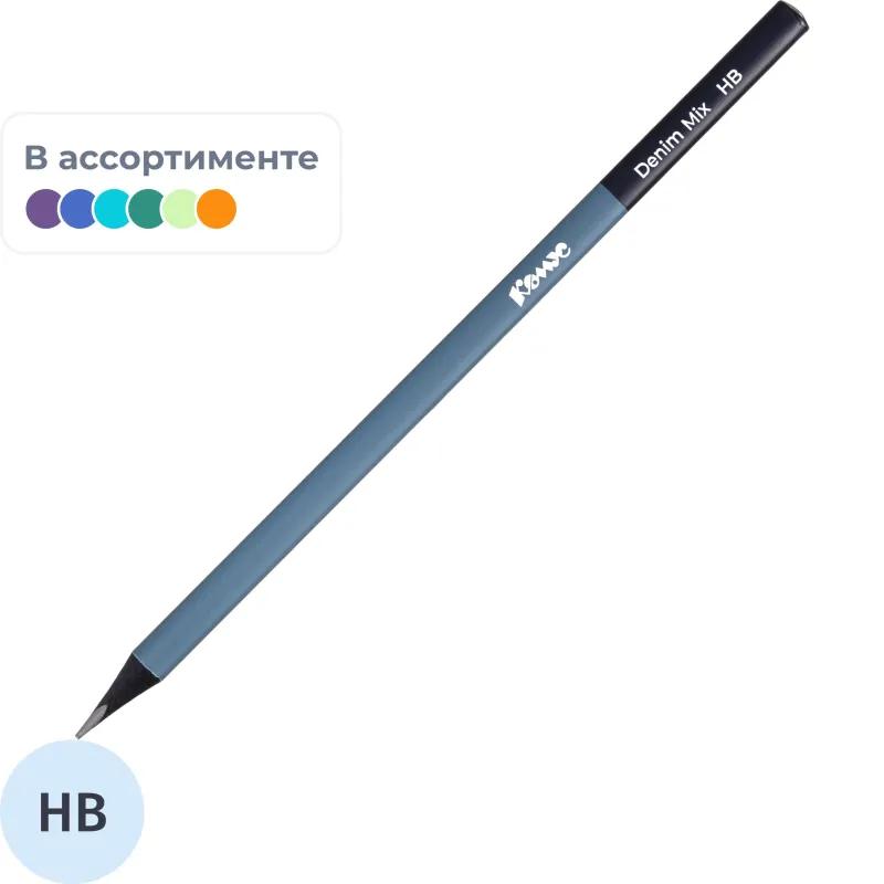 Карандаш чернографитный Комус Denim Mix, черн.дер., трехг, б/ласт, в асс