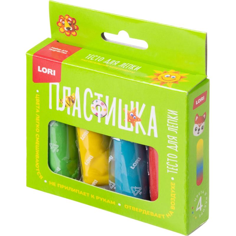 Тесто для лепки Пластишка 4 цв по 30 гр (коробка с вырубным окном), Тдл-046
