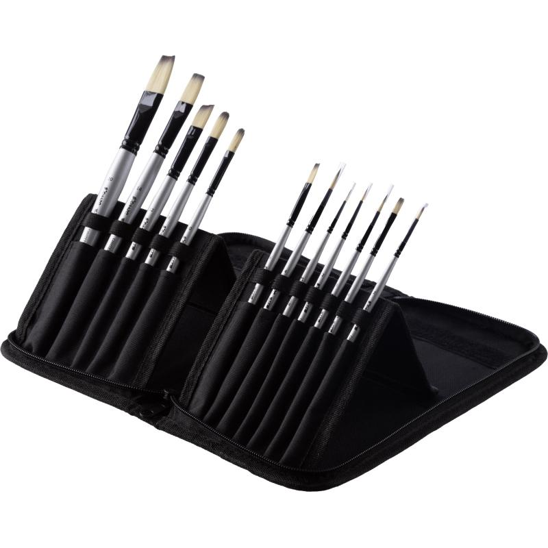 Набор кистей худож Комус Арт,синт.сред.жестк,корот.ручка,черн.кейс,12шт/наб