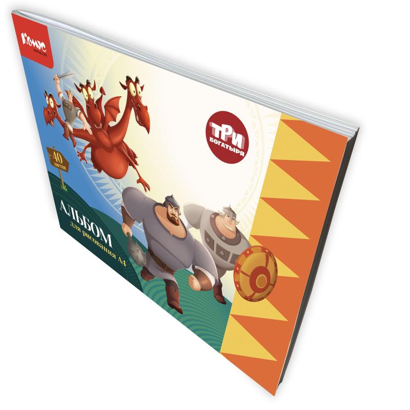 Альбом для рисования Комус Три богатыря 40л А4 скрепка обл.карт ВЛ 2шт/уп